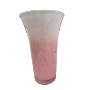 Libbey Ombre Pink And White Glass Vase 8" Tall Vintage